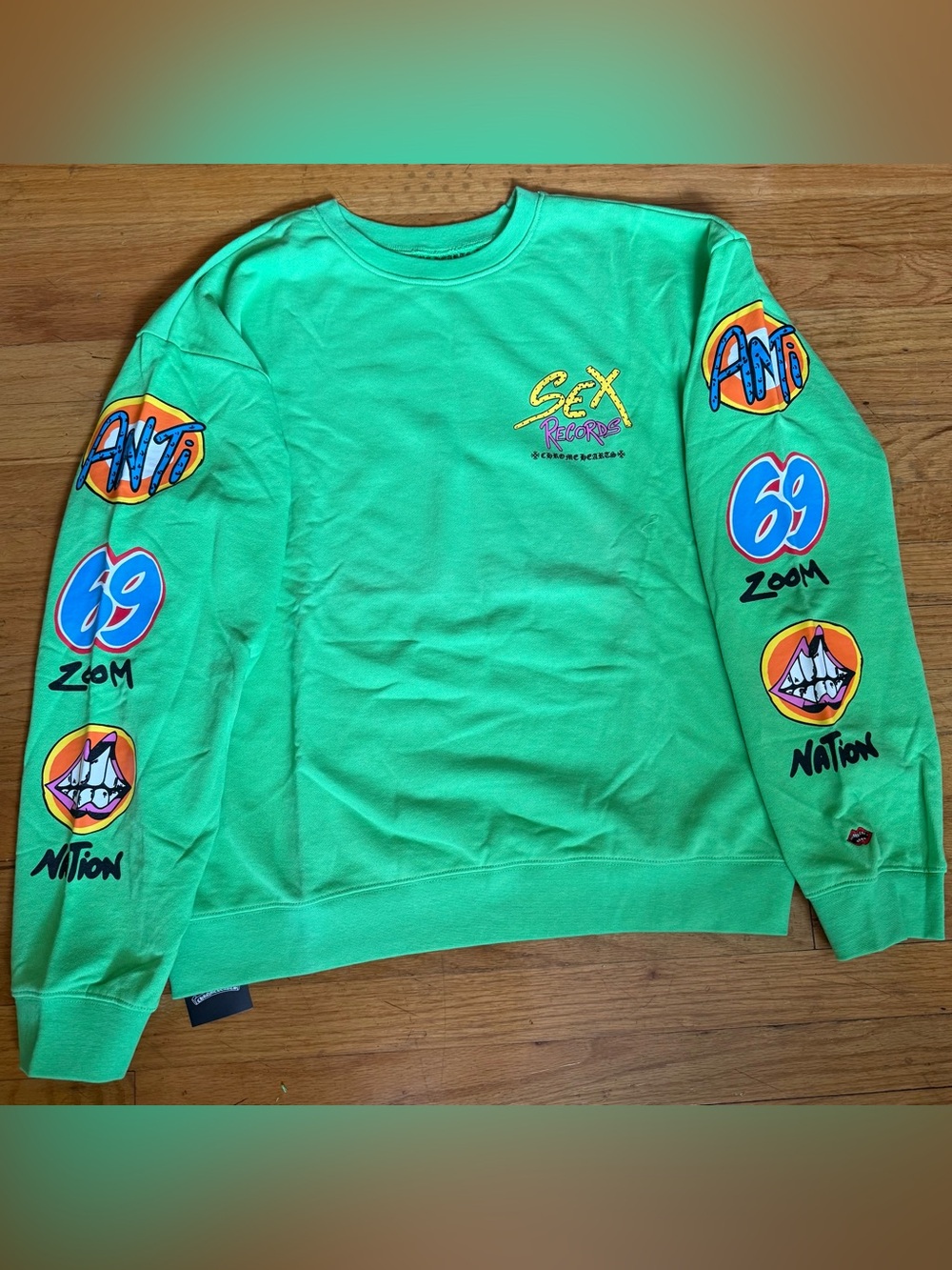 CHROME HEARTS GREEN MATTY BOY “SEX RECORDS” CREWNECK SWEATSHIRT SIZE XL